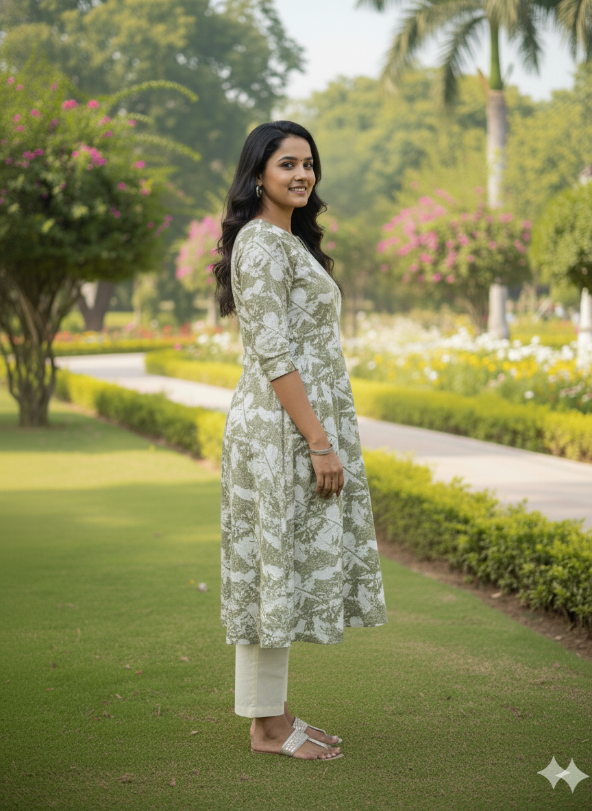 A line Round Kurti Set