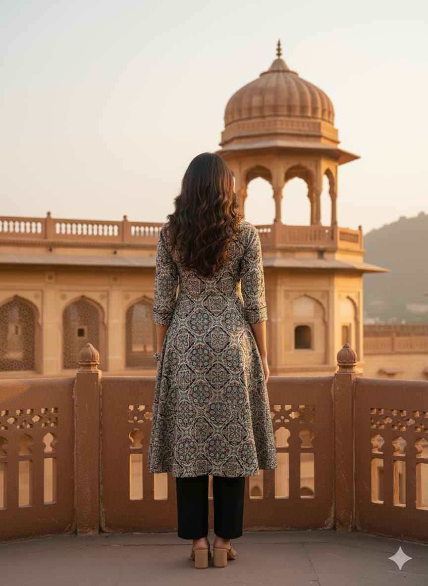 A line Round Kurti & Bottom Set