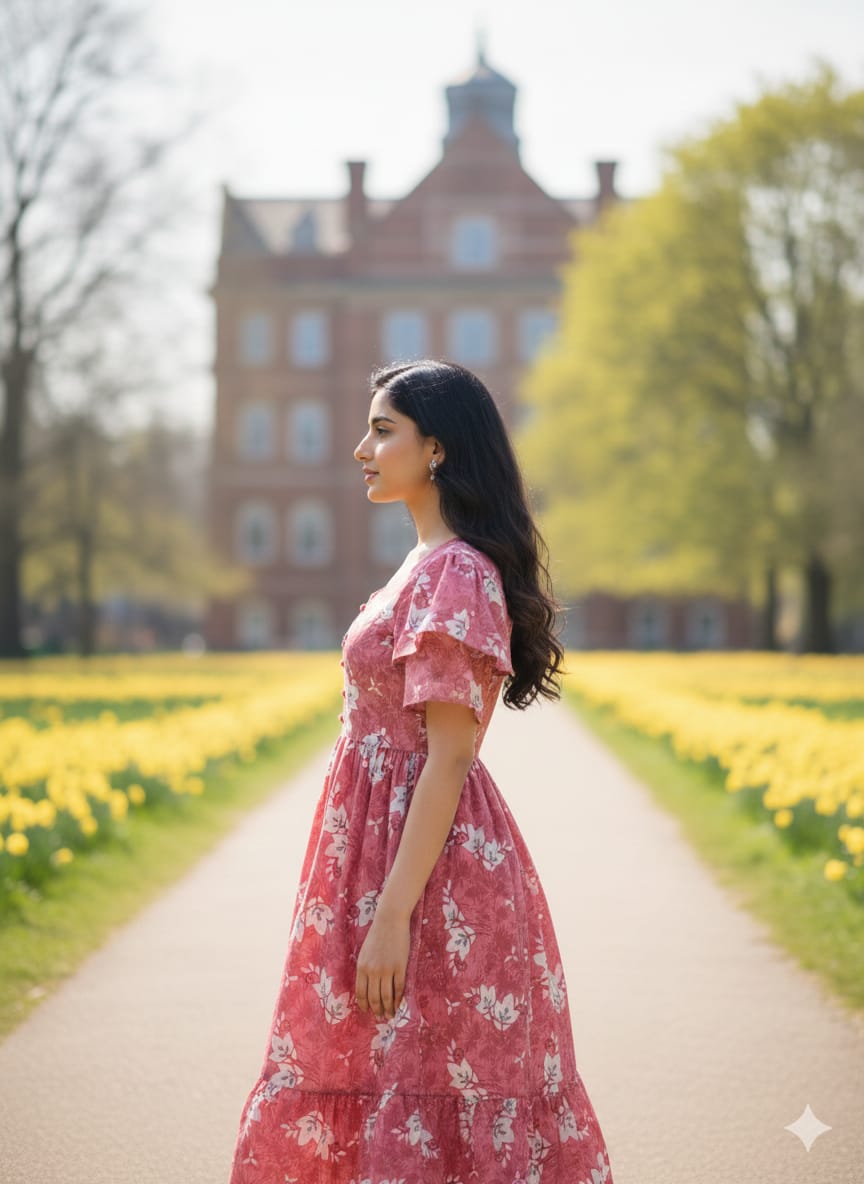 Pink Floral Butterfly Sleeves Step Frocks