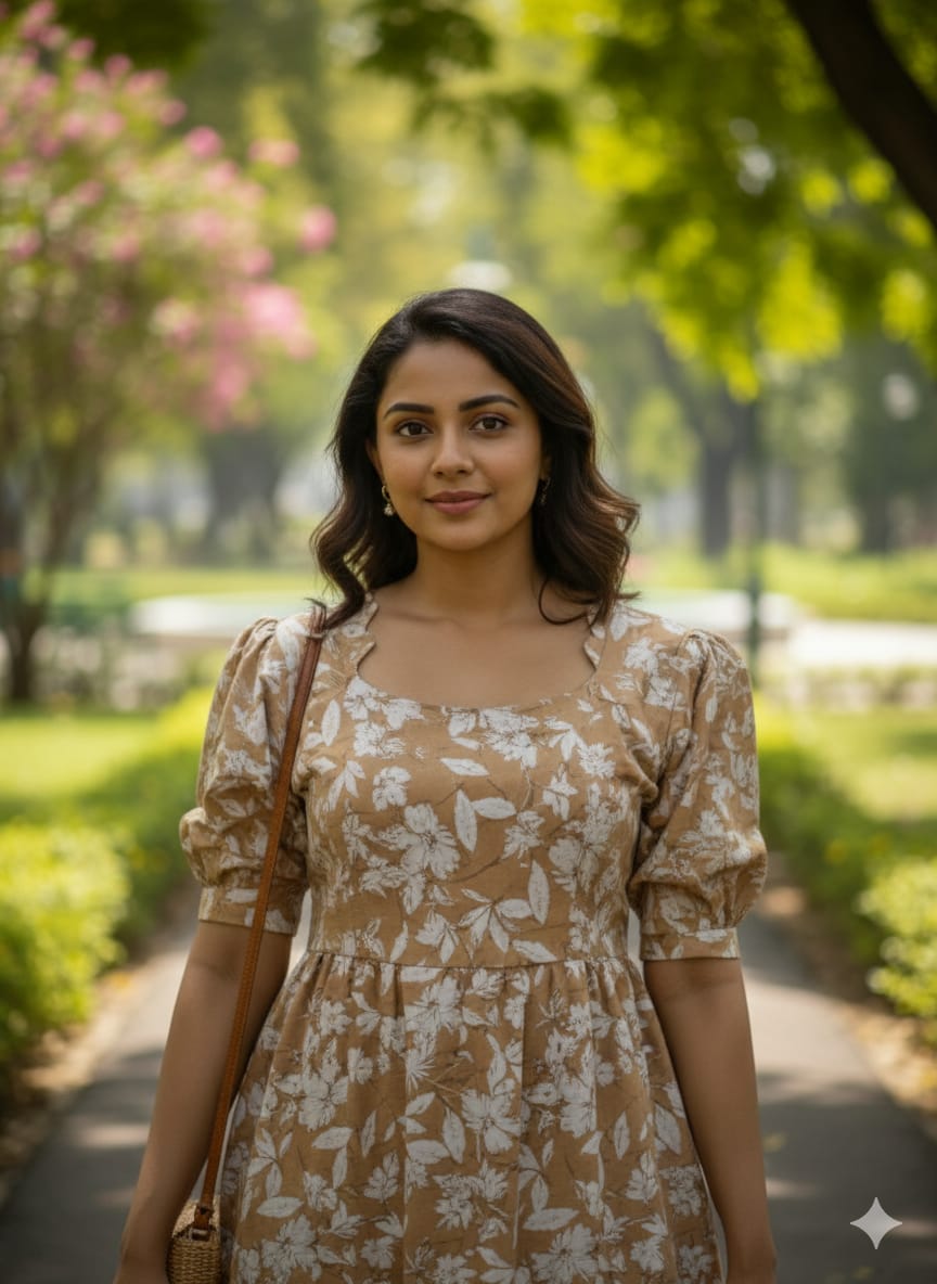 Floral Puffy Sleeves Frocks