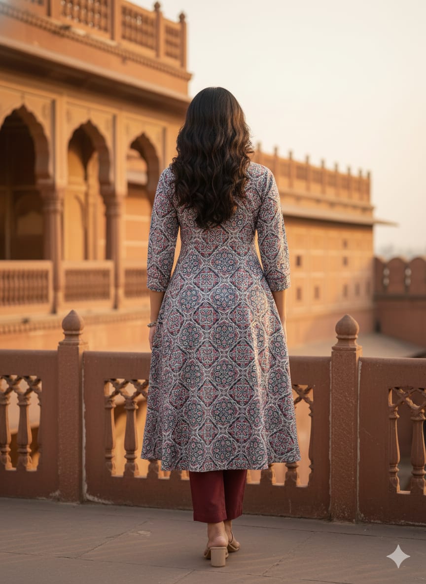 A line Round Kurti & Bottom Set