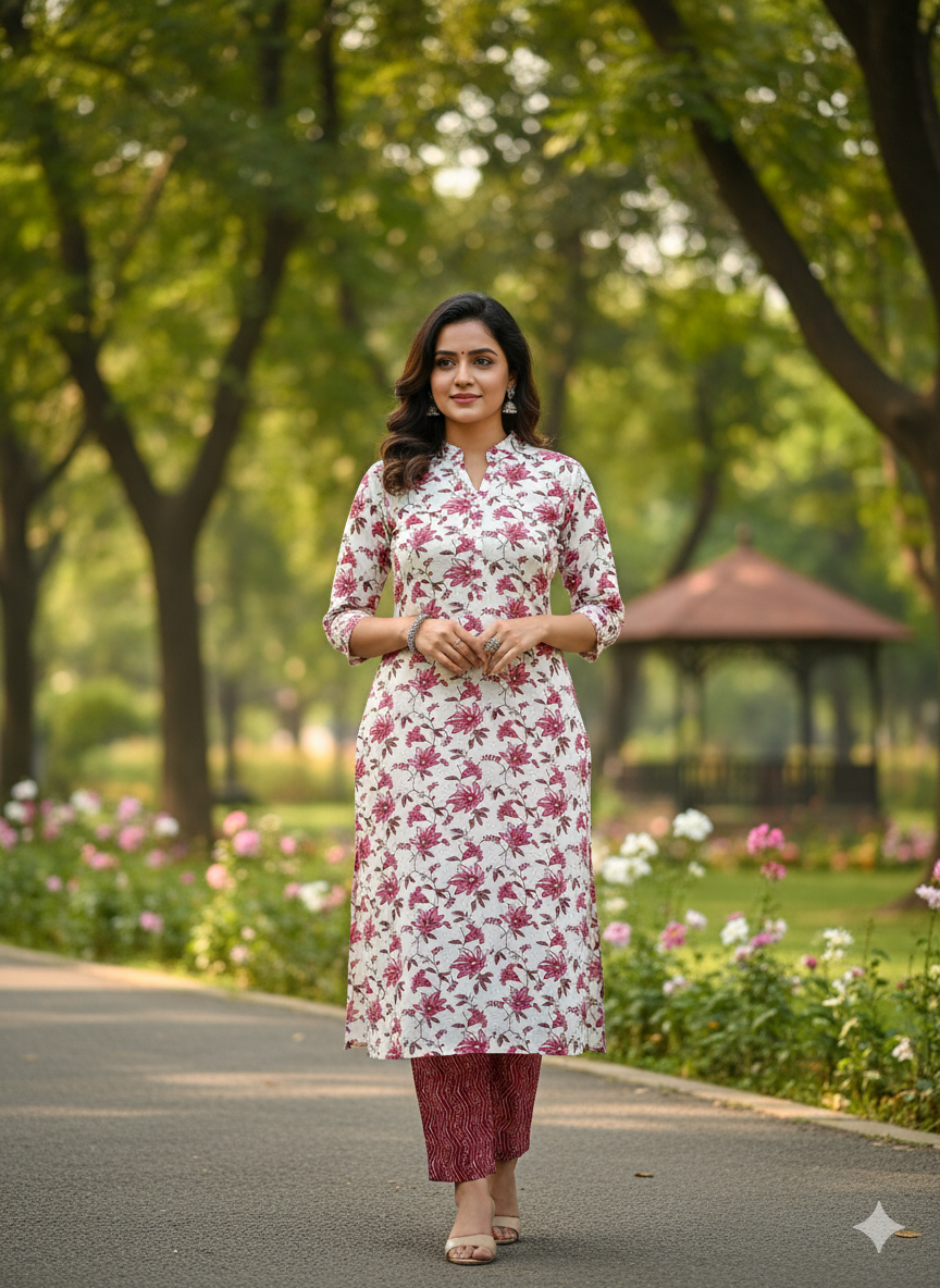 Floral Cotton Kurti Set