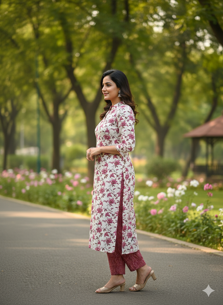 Floral Cotton Kurti Set