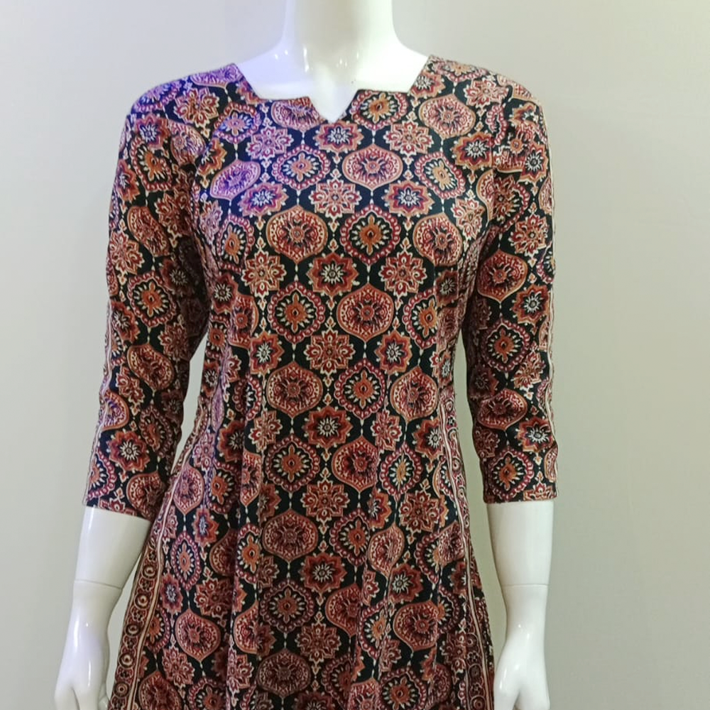 Kalamkari A-Line Frock Kurti With Pockets