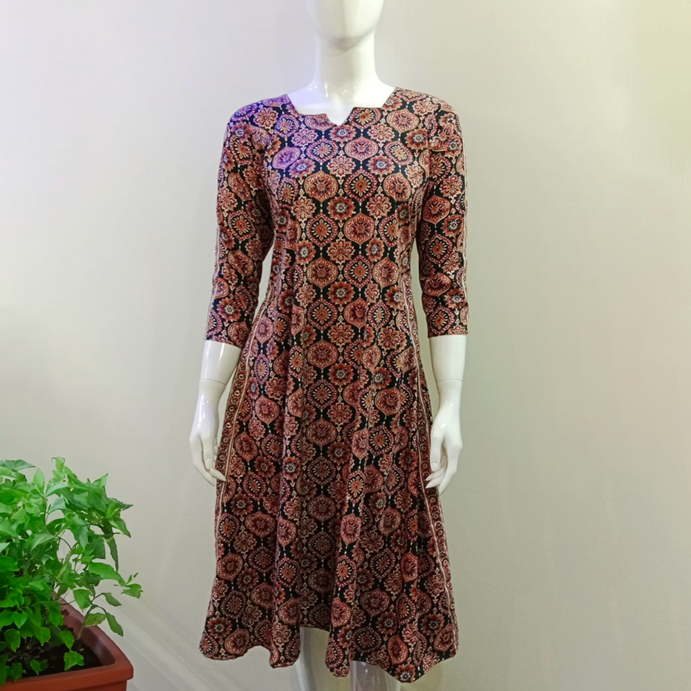 Kalamkari A-Line Frock Kurti With Pockets