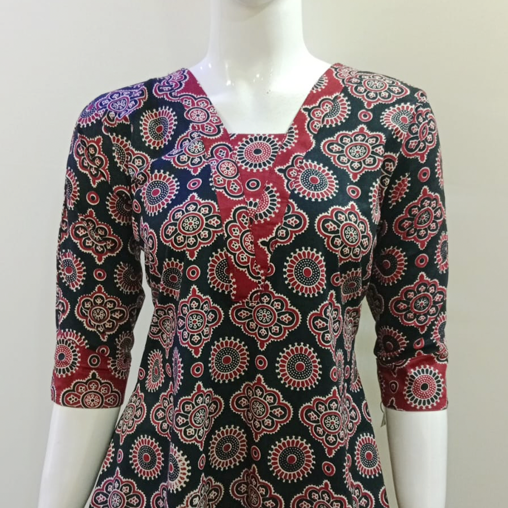 Kalamkari A Line Frock Kurti With Pockets