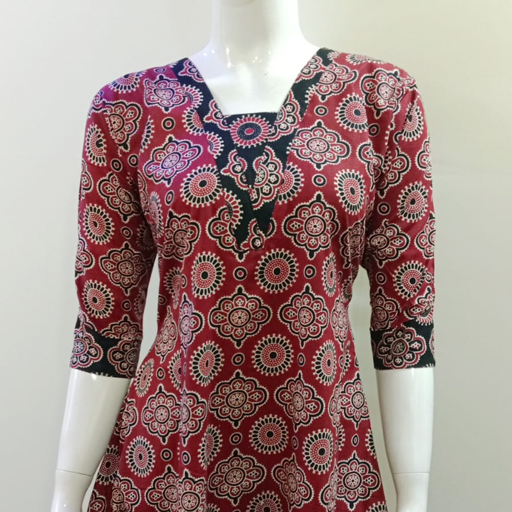 Kalamkari A Line Frock Kurti With Pockets