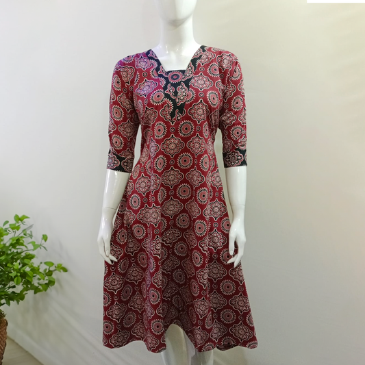 Kalamkari A Line Frock Kurti With Pockets