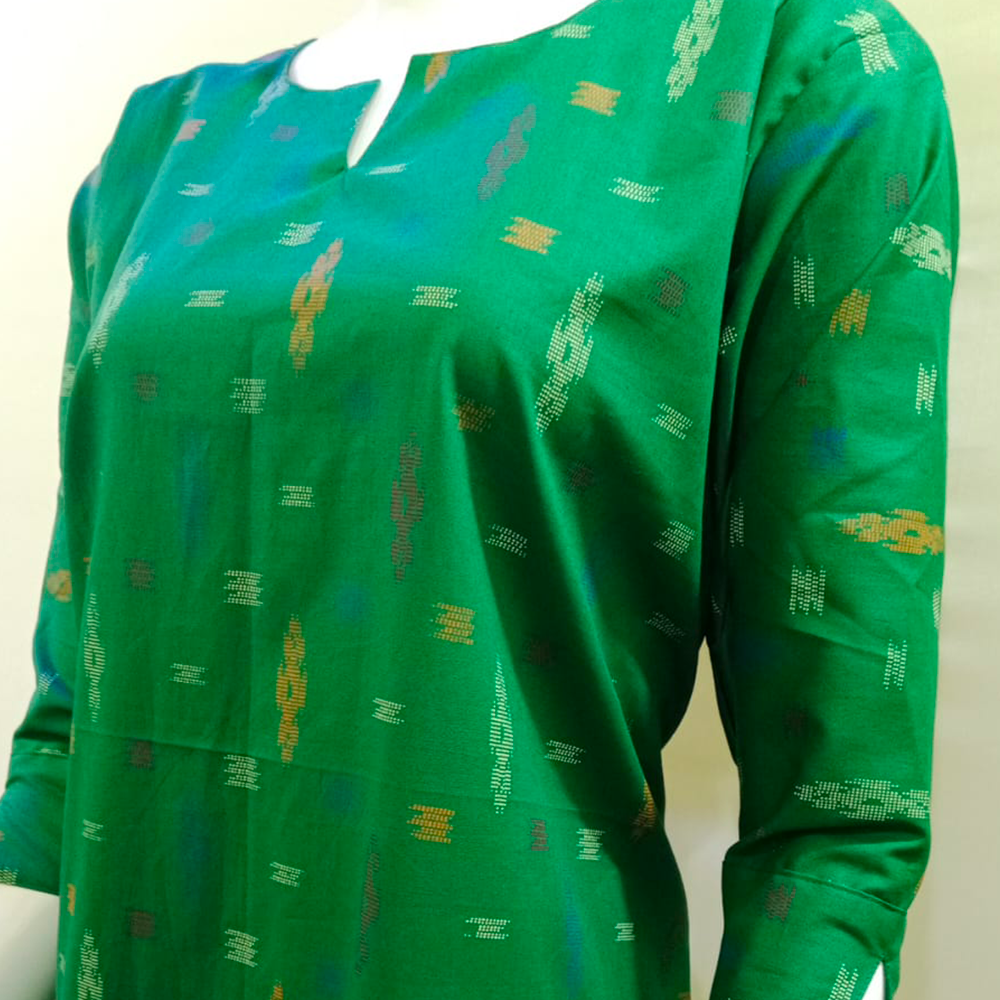 Pochampally Green & Red Kurti Set