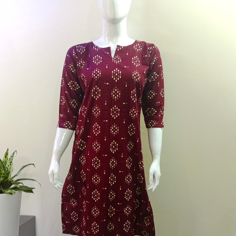 Pochampally Maroon Cotton Kurti