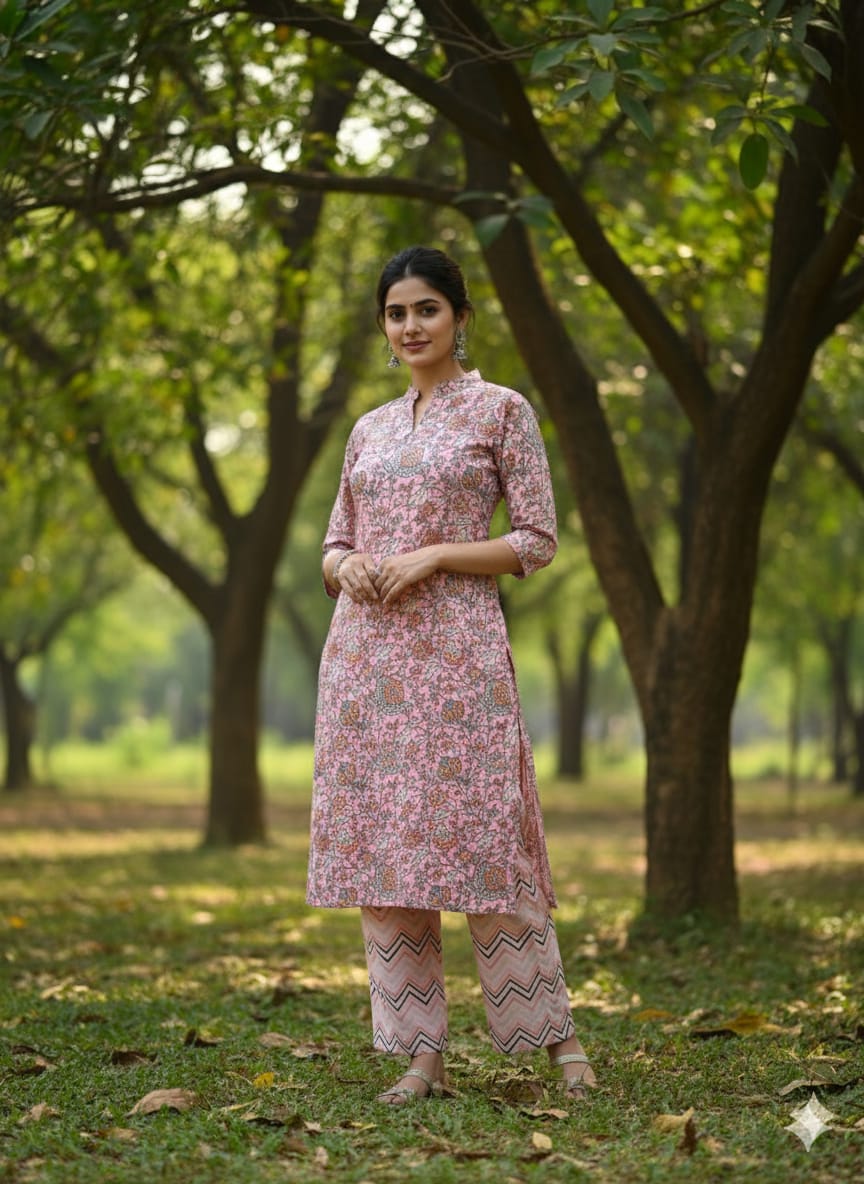 Floral Cotton Kurti Set