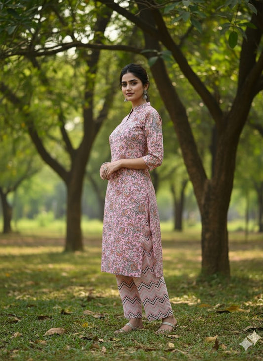 Floral Cotton Kurti Set