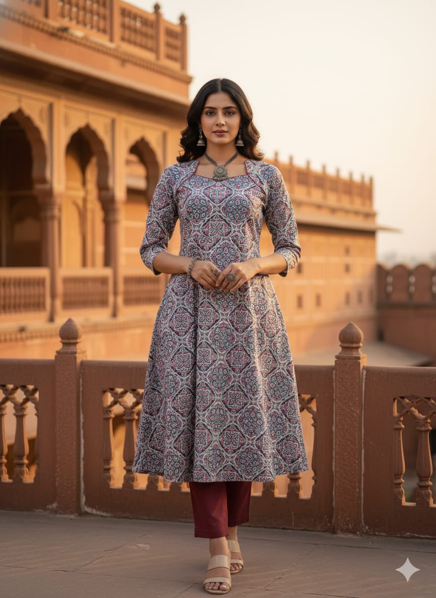 A line Round Kurti & Bottom Set