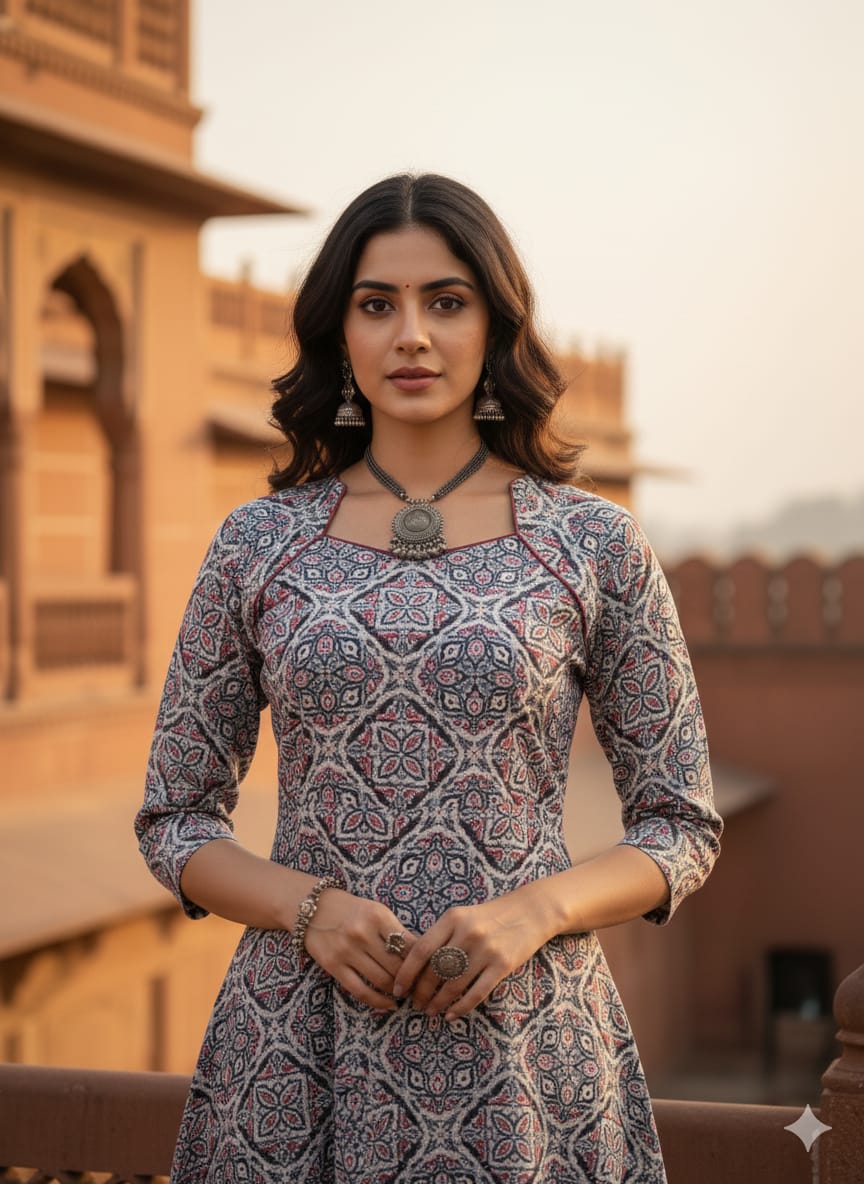 A line Round Kurti & Bottom Set