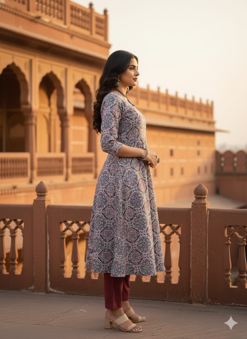 A line Round Kurti & Bottom Set