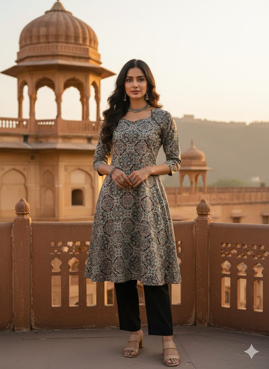 A line Round Kurti & Bottom Set