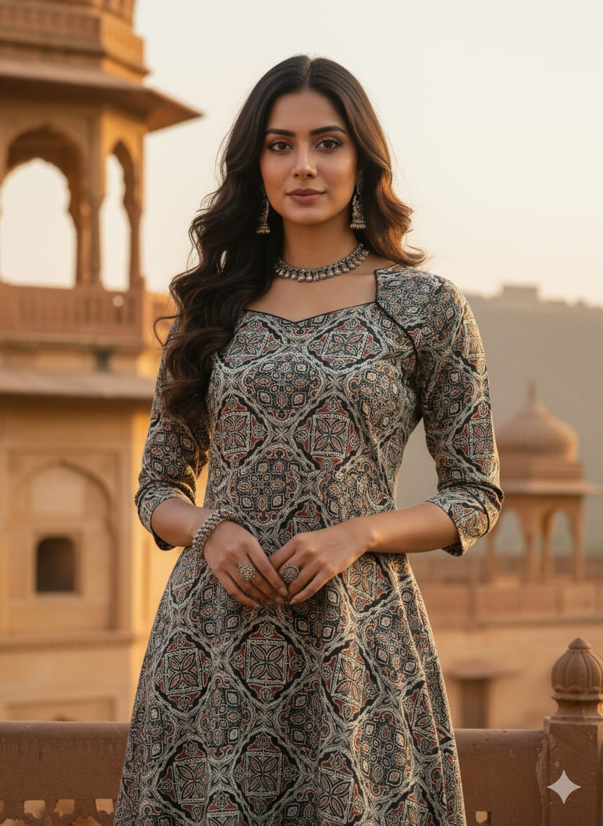 A line Round Kurti & Bottom Set