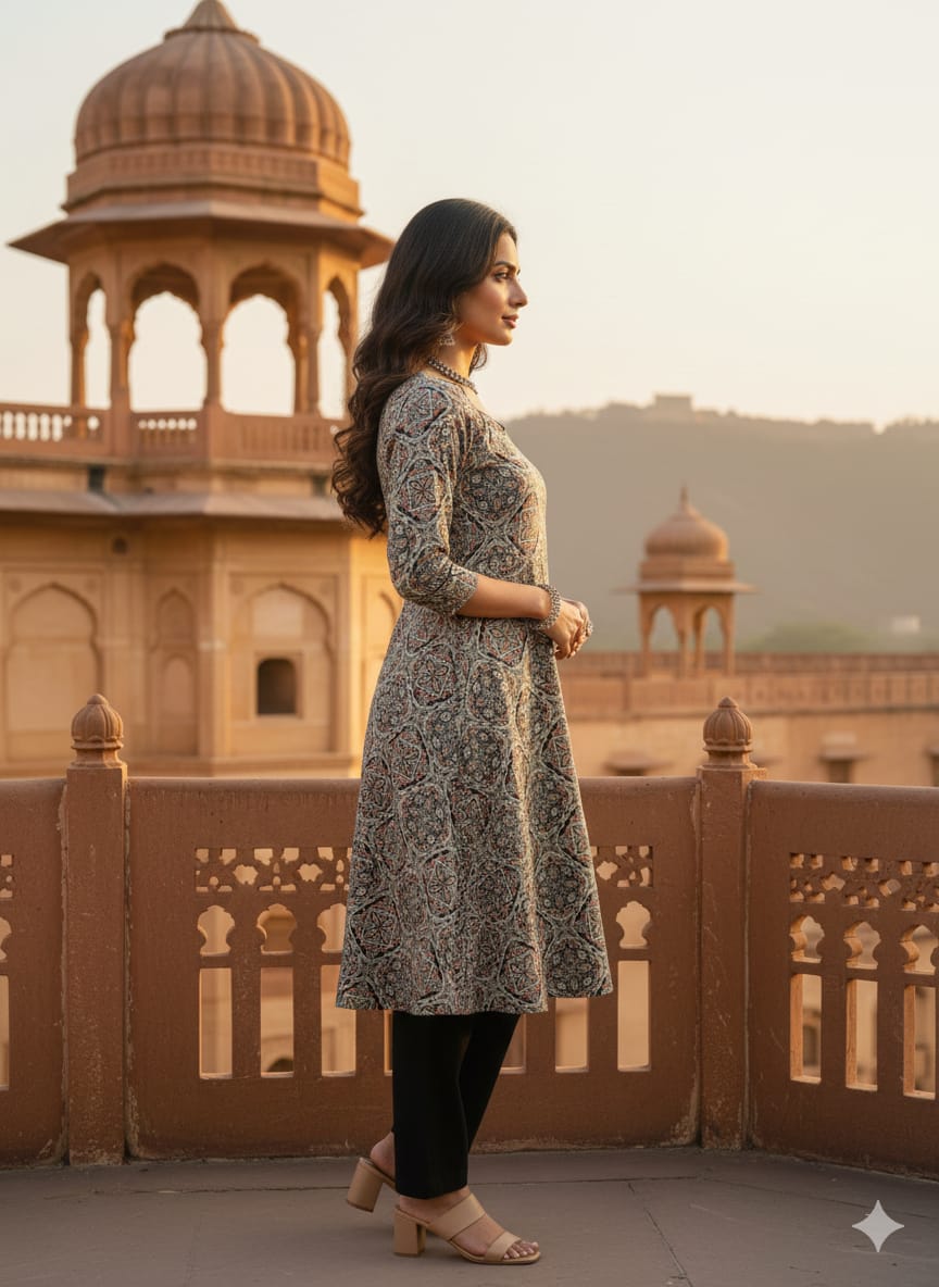 A line Round Kurti & Bottom Set