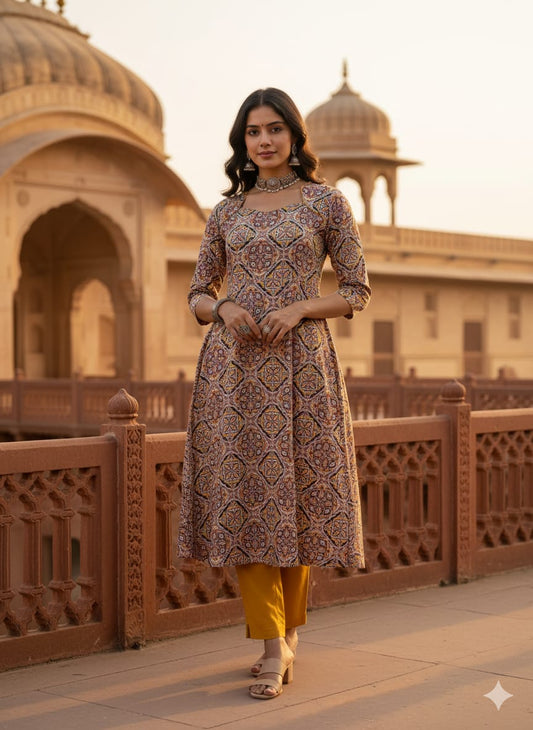 A line Round Kurti & Bottom Set
