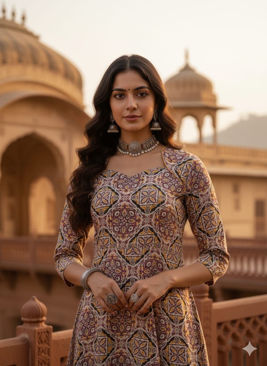 A line Round Kurti & Bottom Set