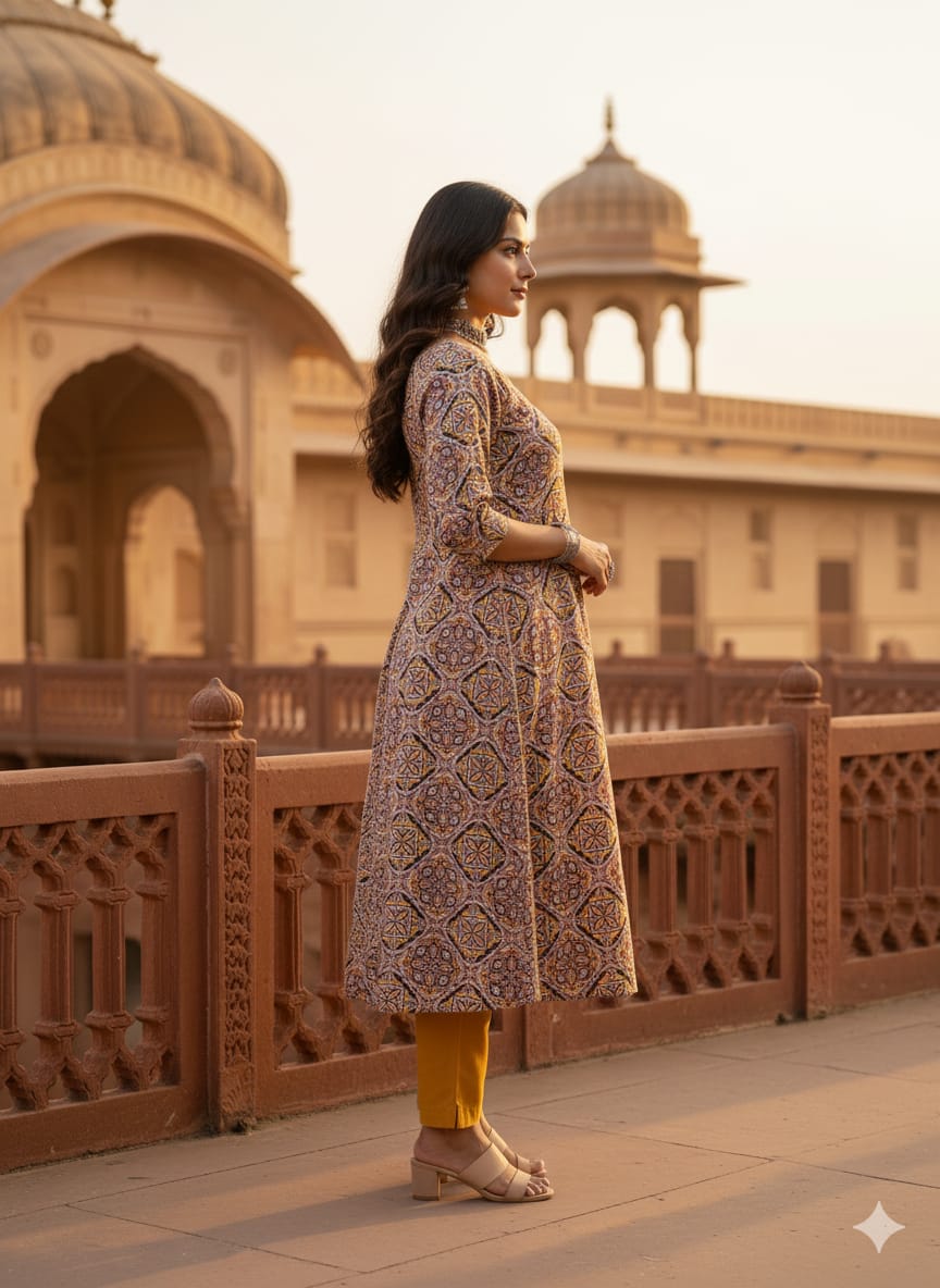 A line Round Kurti & Bottom Set