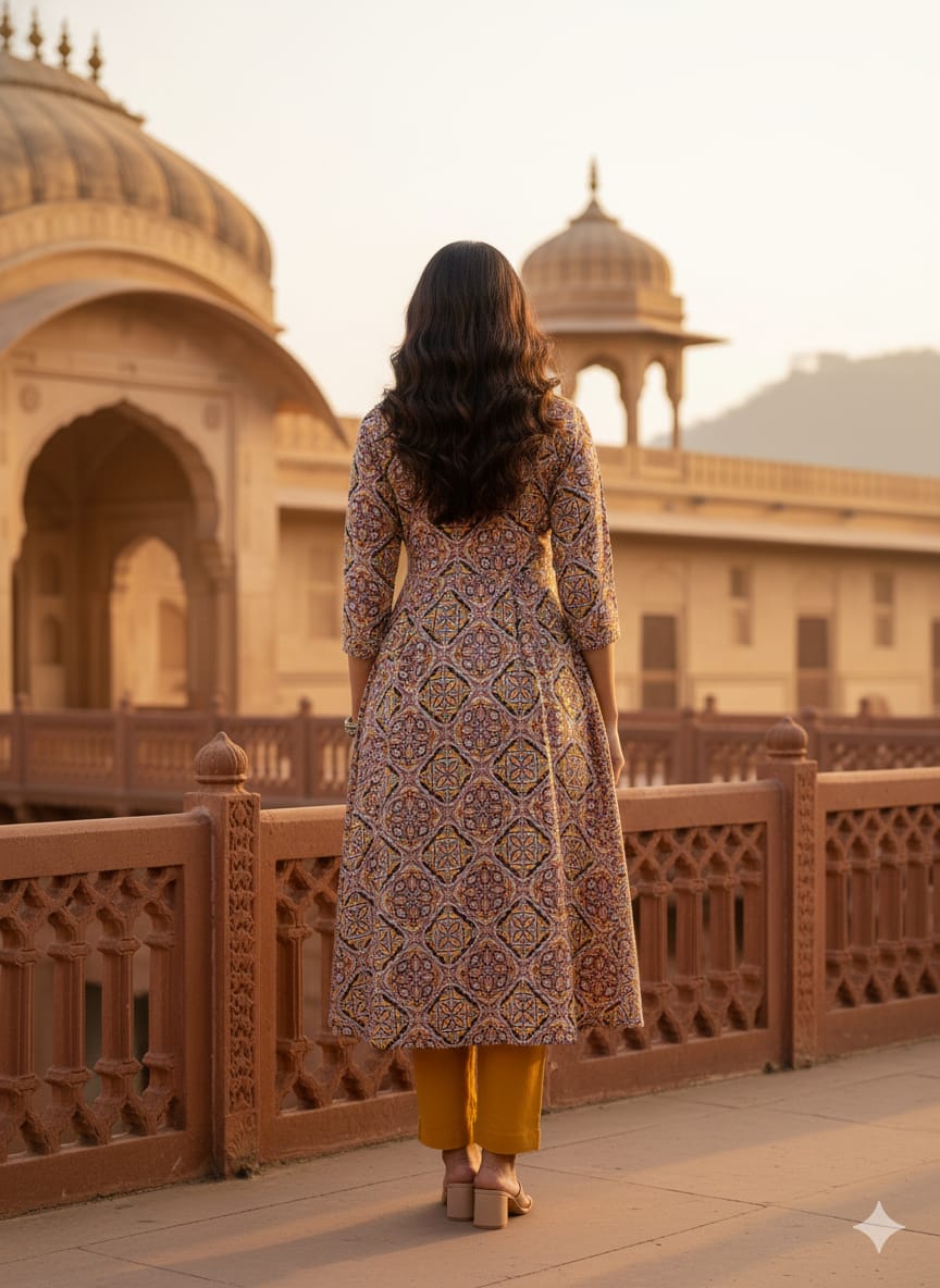 A line Round Kurti & Bottom Set