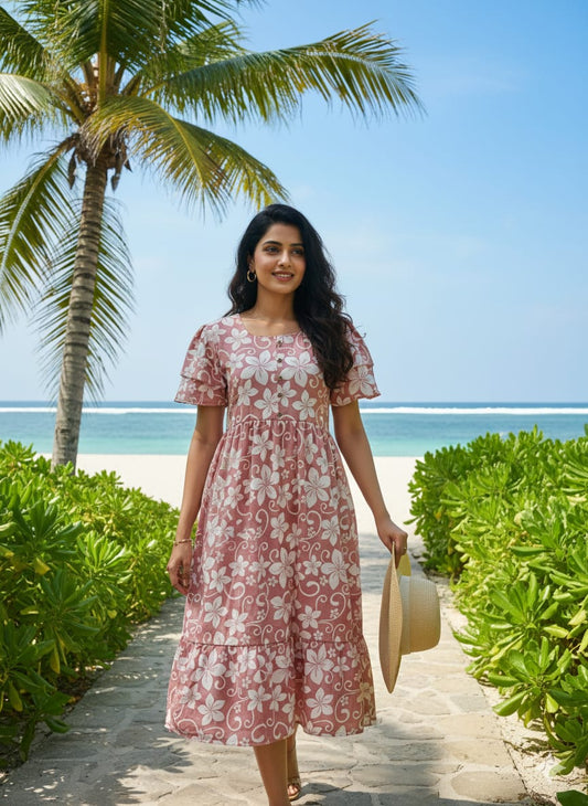 Pink Floral Butterfly Sleeves step frocks