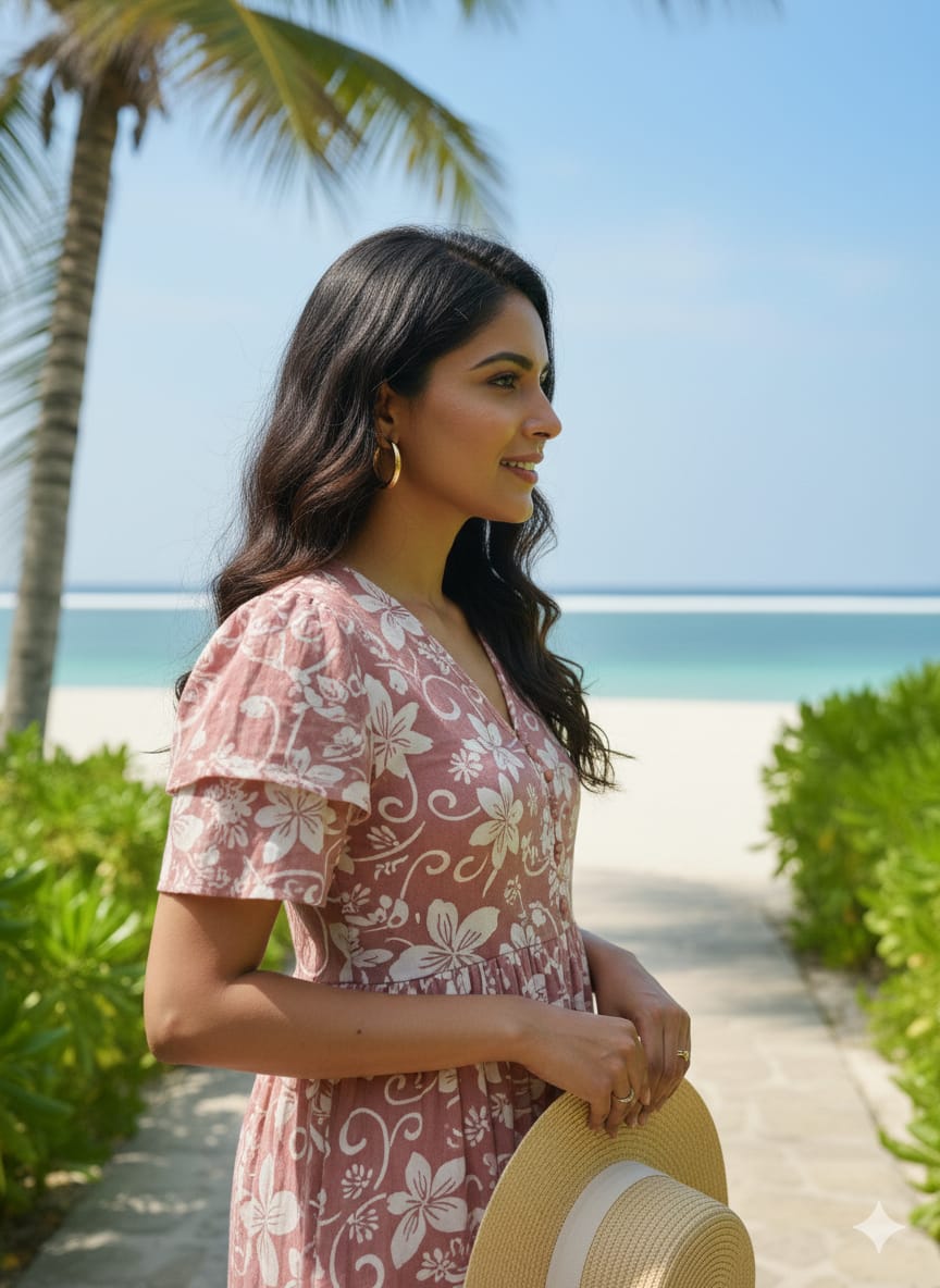 Pink Floral Butterfly Sleeves step frocks