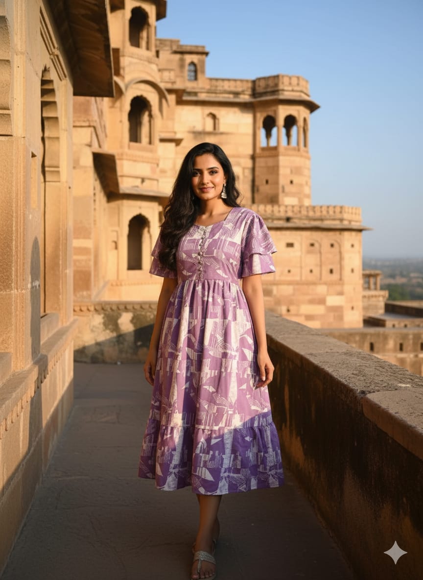 Purple Floral Butterfly Sleeves step frocks