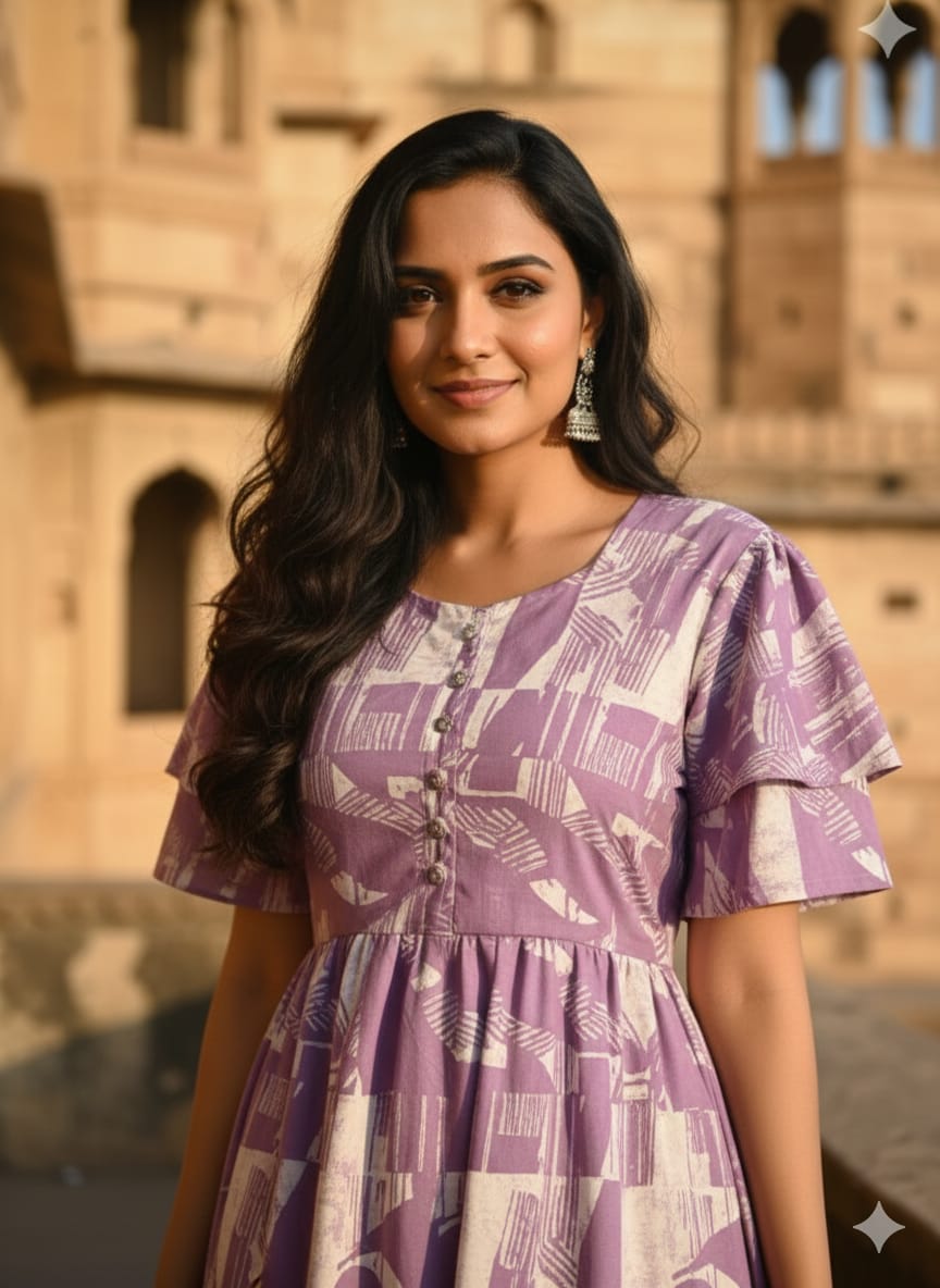 Purple Floral Butterfly Sleeves step frocks