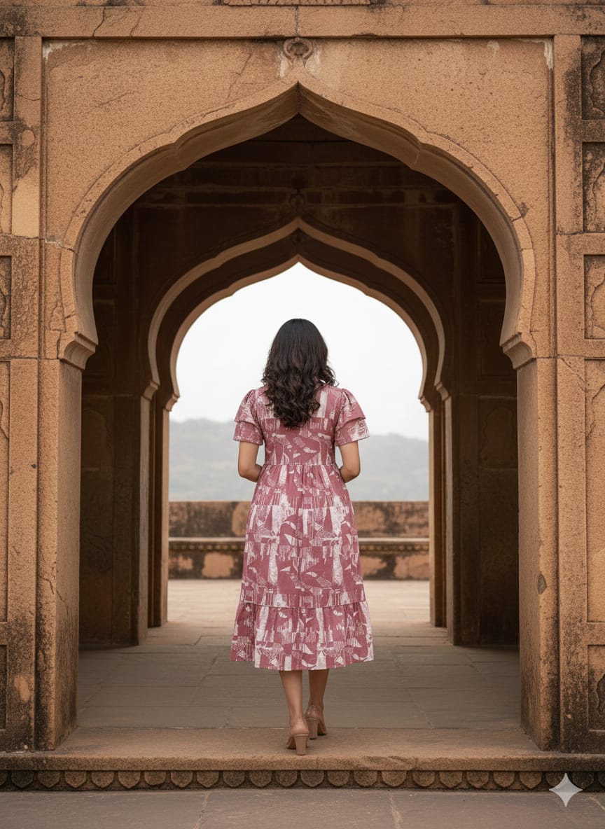 Pink Floral Butterfly Sleeves step frocks