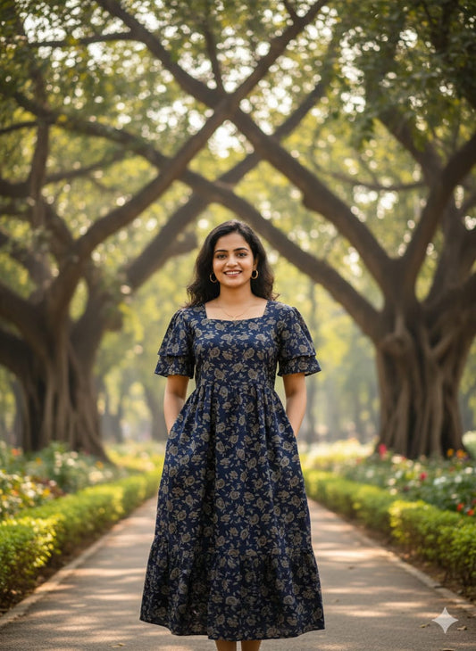 Floral Butterfly Sleeves Step Frocks