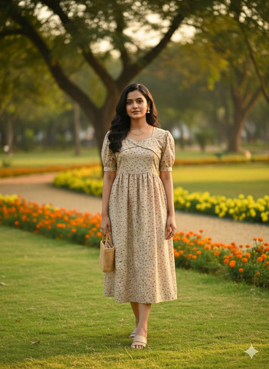 Floral Puffy Sleeves Frocks