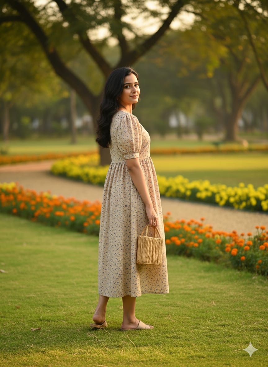 Floral Puffy Sleeves Frocks