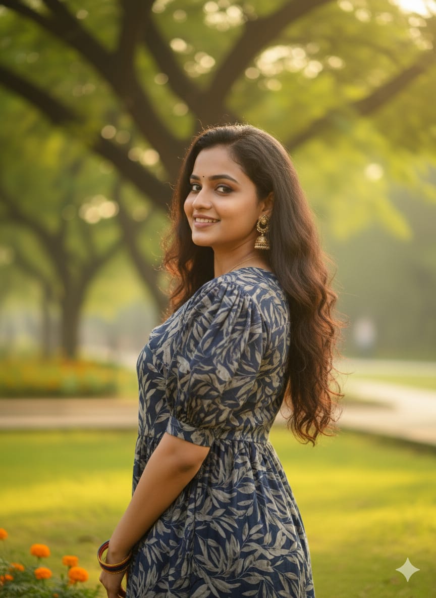 Blue Floral Puffy Sleeves Frocks