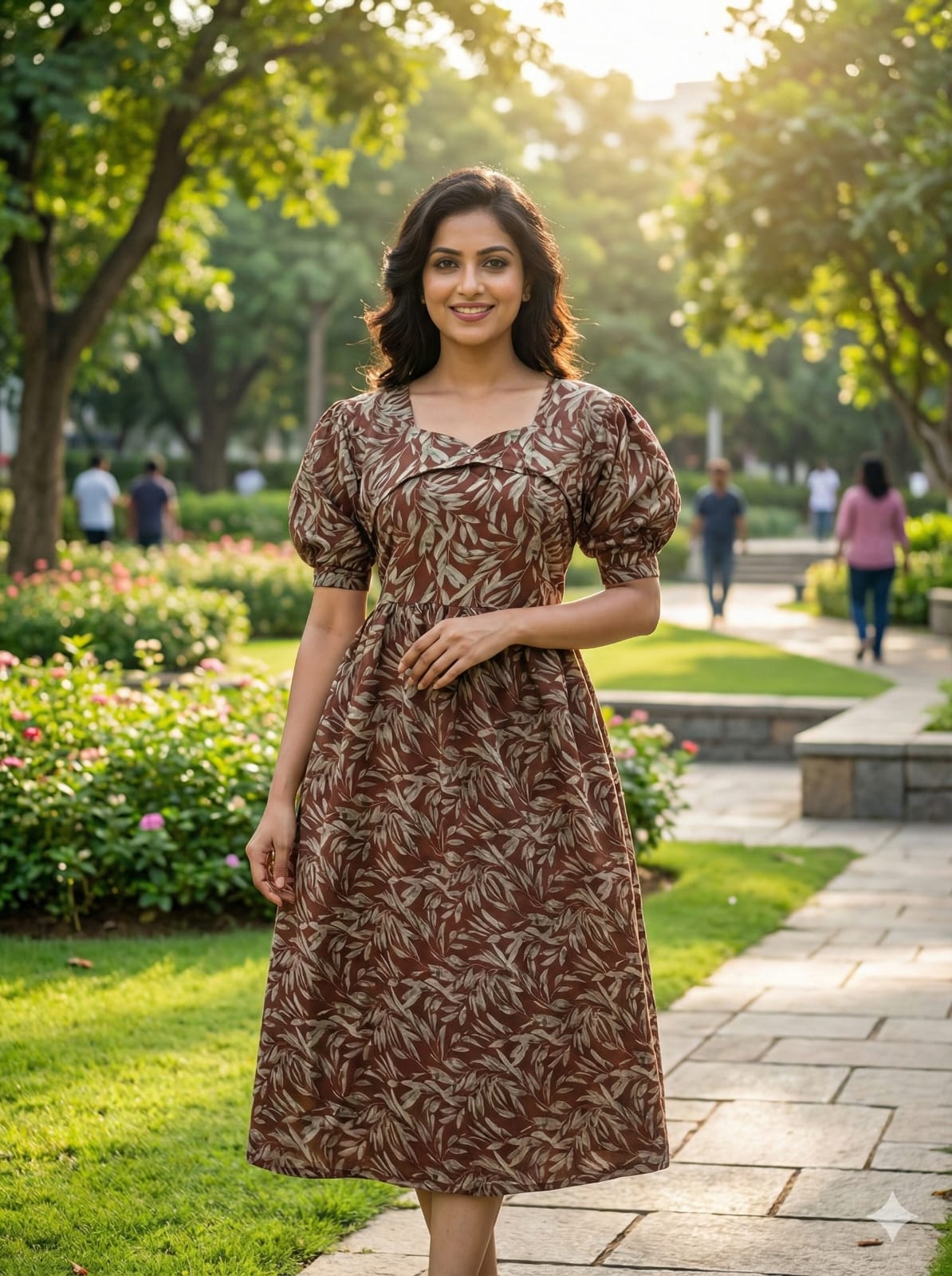 Floral Puffy Sleeves Frocks