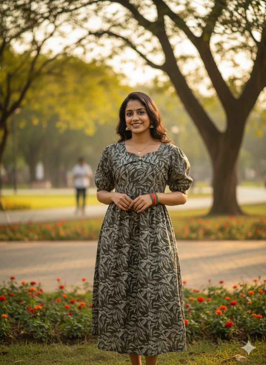 Floral Puffy Sleeves Frocks