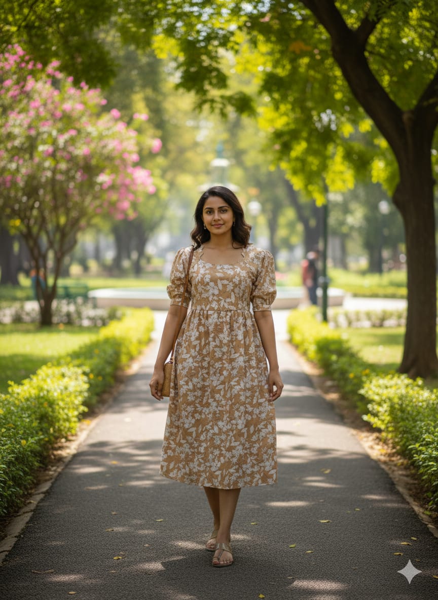 Floral Puffy Sleeves Frocks