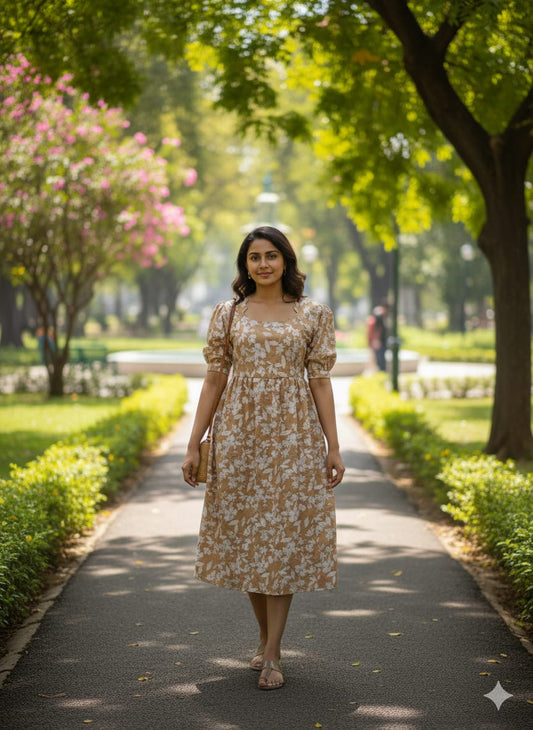 Floral Puffy Sleeves Frocks