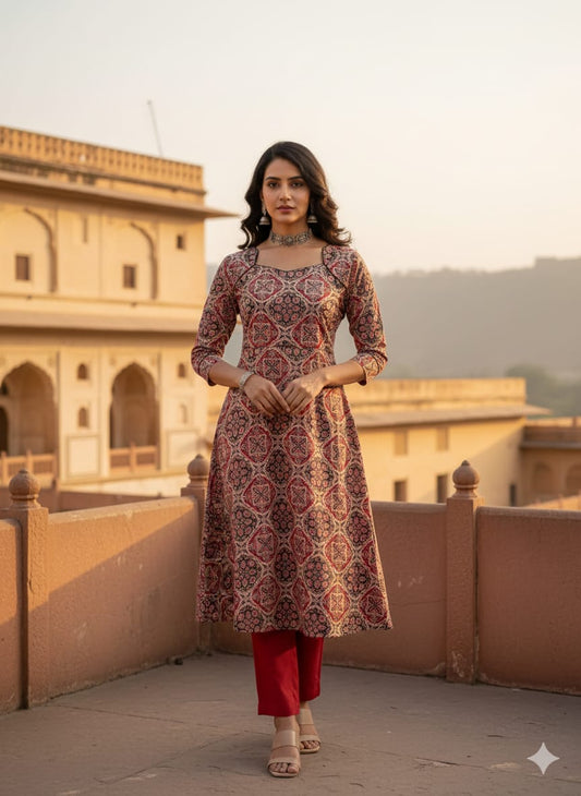 A line Round Kurti & Bottom Set