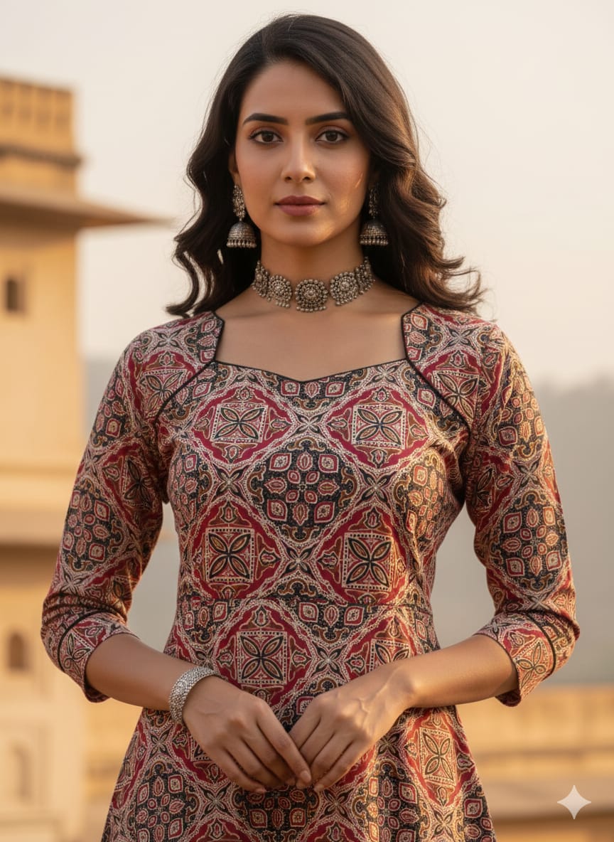 A line Round Kurti & Bottom Set