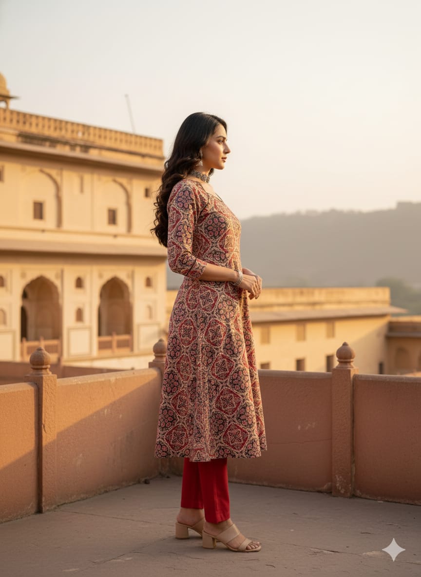 A line Round Kurti & Bottom Set