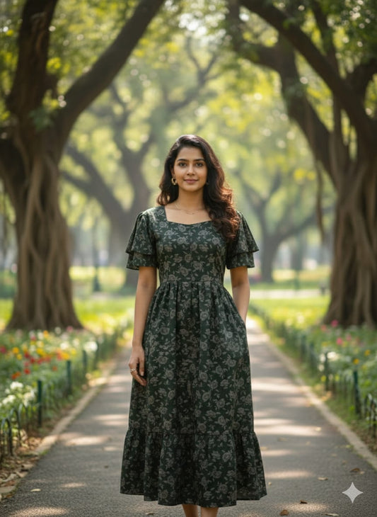 Floral Butterfly Sleeves Step Frocks