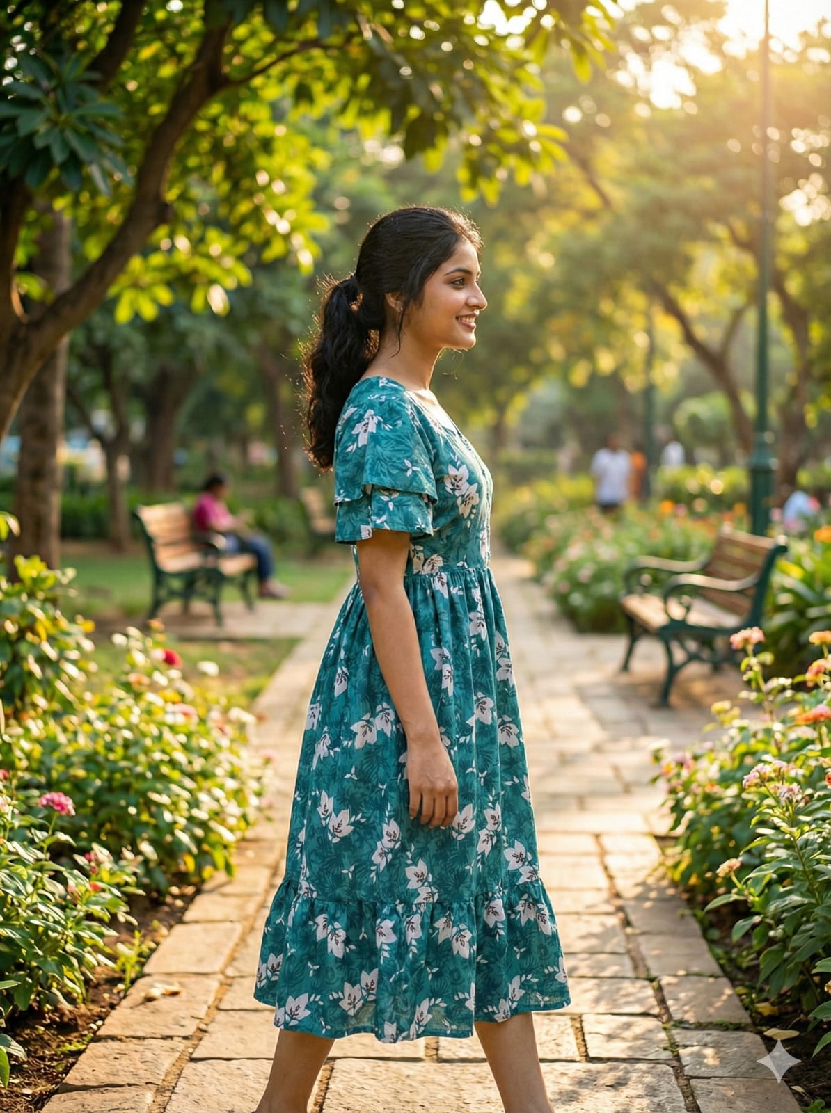 Blue Floral Butterfly Sleeves Step Frocks