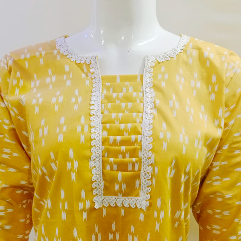 Yellow Fancy Cotton Kurti