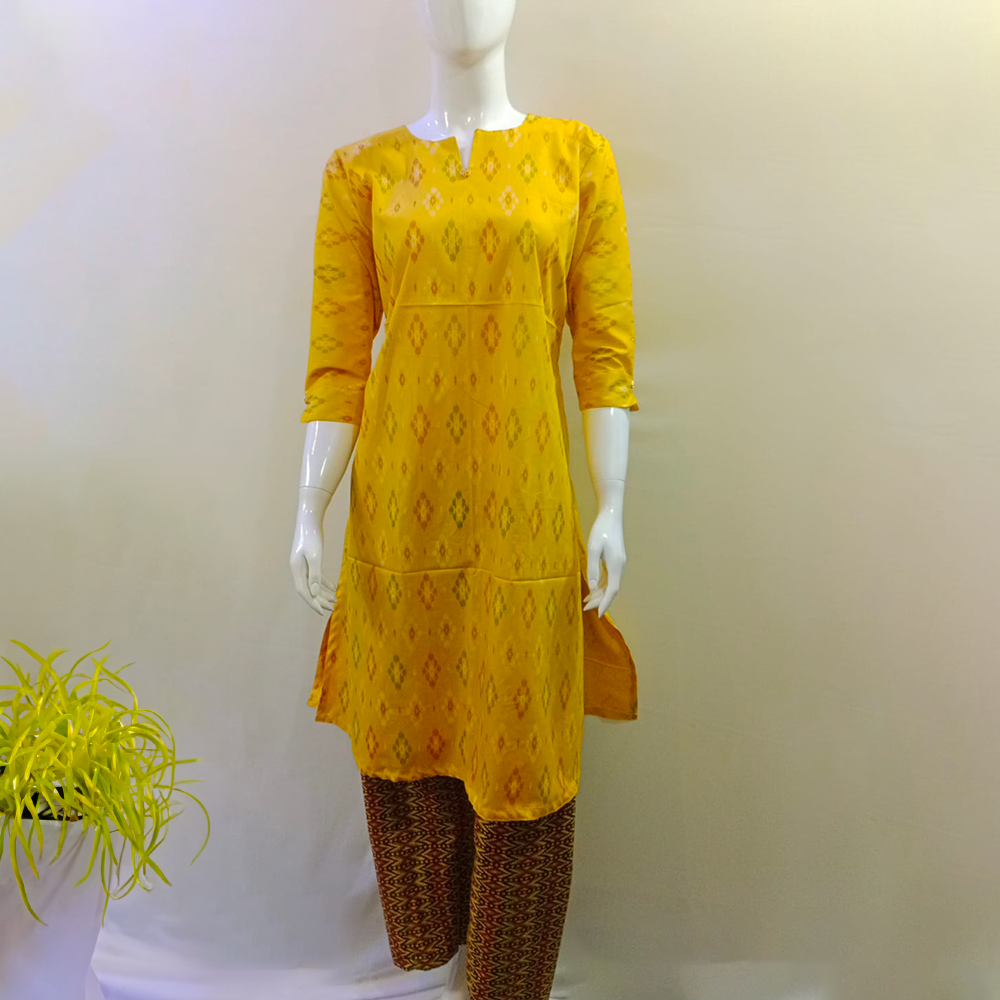 Pochampally Yellow Kurti Set